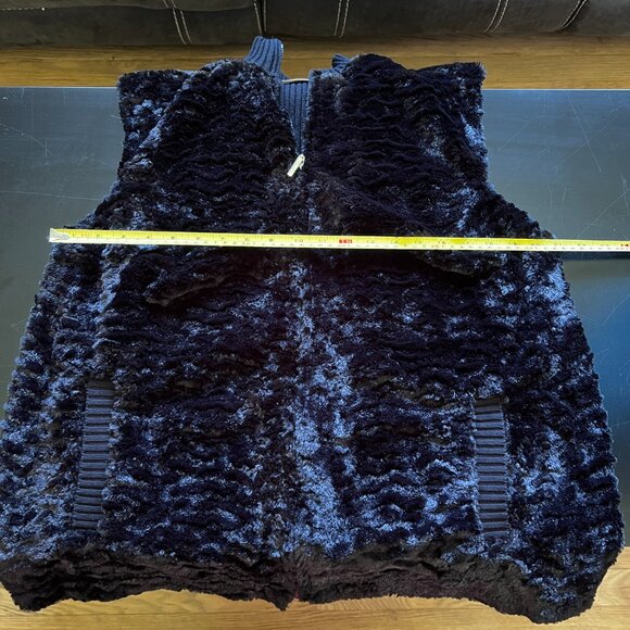 Alfred Dunner Vest 18W Black Ribbed Mock Neck Faux Fur Trim Classic Chic - Picture 4 of 5